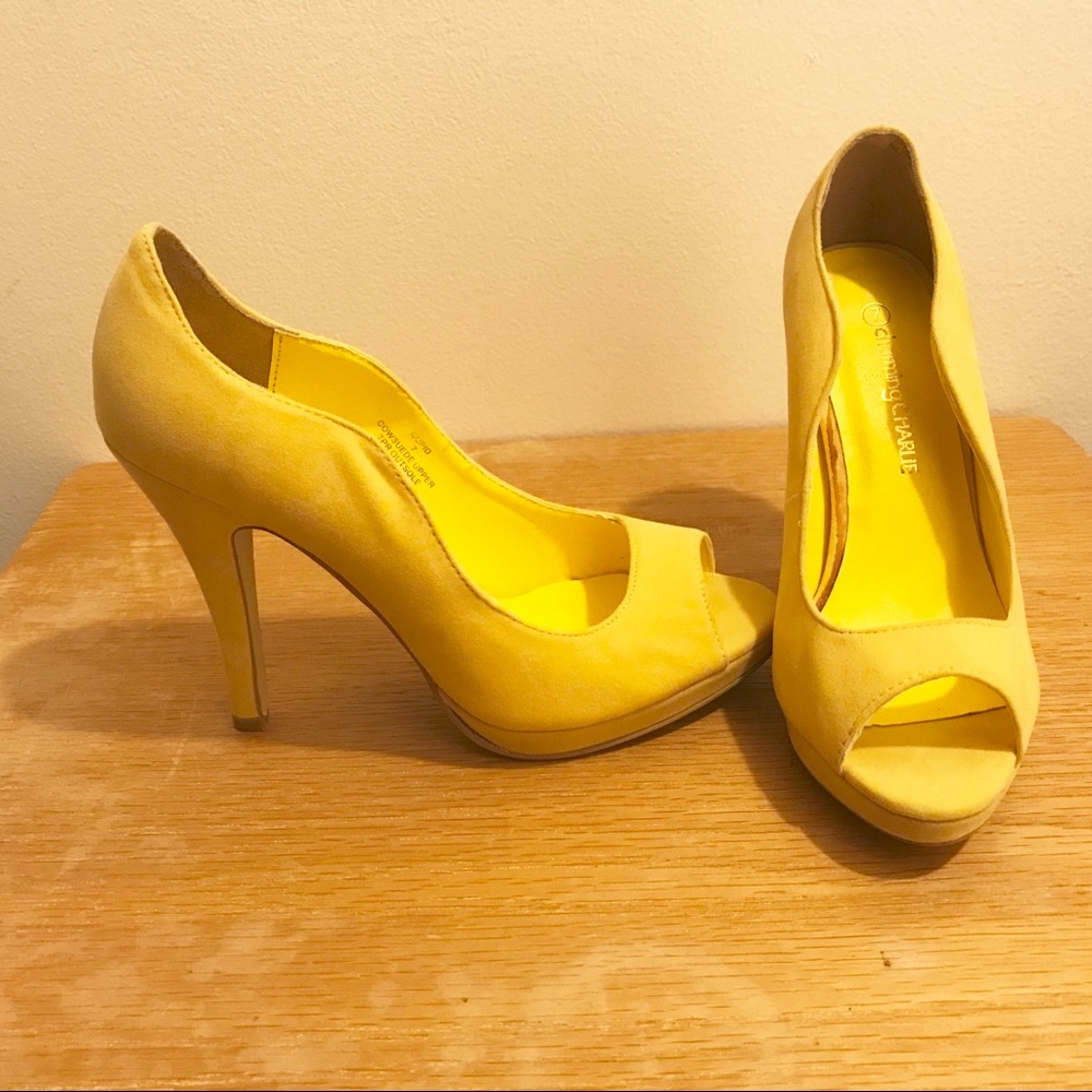 Yellow open toe heels